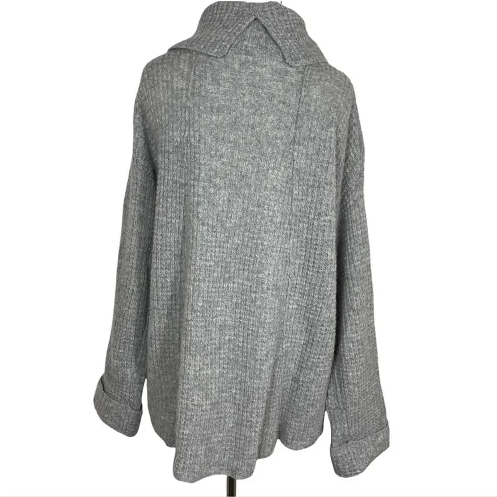 Free people 100% Wool Waffle knit Cowl Neck Sweater In Grey XS - Picture 7 of 9